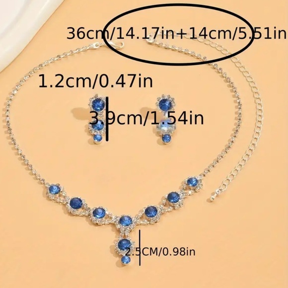 ‼️🔥‼️Elegant Blue Flower Design Dangle Earrings and Y Necklace Elegant Lux - Picture 6 of 6